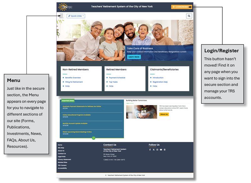 Image of TRS' new homepage layout